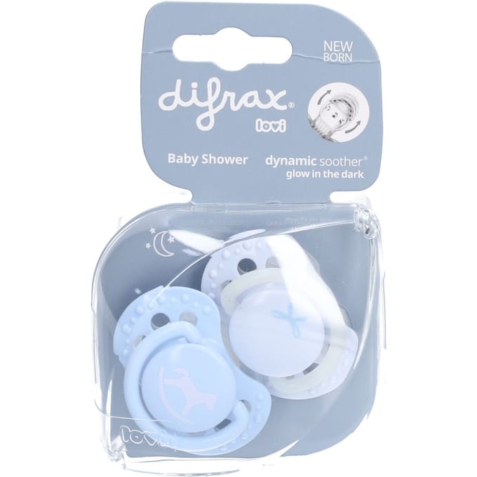 Difrax LOVI Fopspeen Dynamisch - Classy - Newborn - Lichtblauw & Glow in the Dark - 2 Stuks