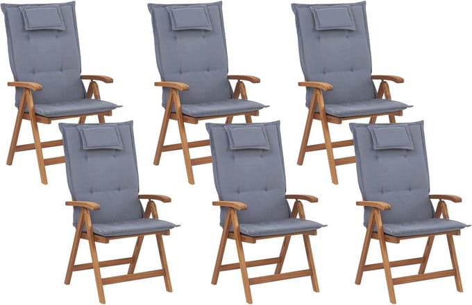 JAVA - Tuinstoel set van 6 - Lichte houtkleur/Blauw - Acaciahout