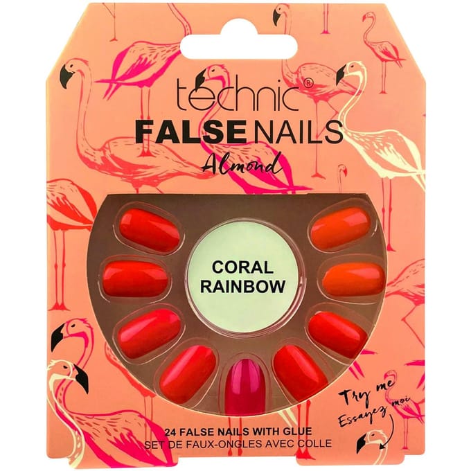 Technic False Nails Almond Coral Rainbow 24 st