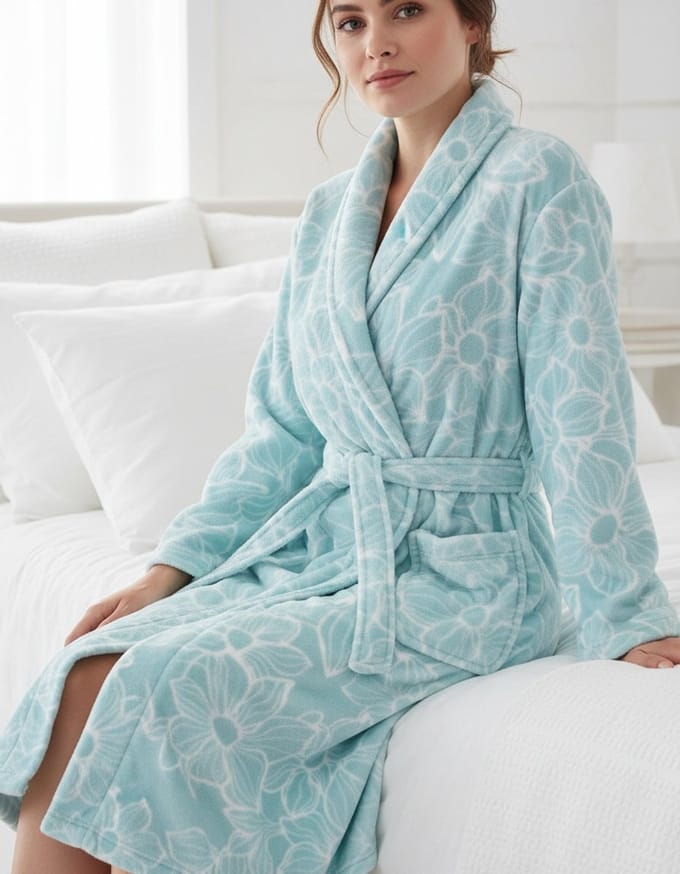 Tenderness Dames Badjas - Fleece - Aqua - Maat M