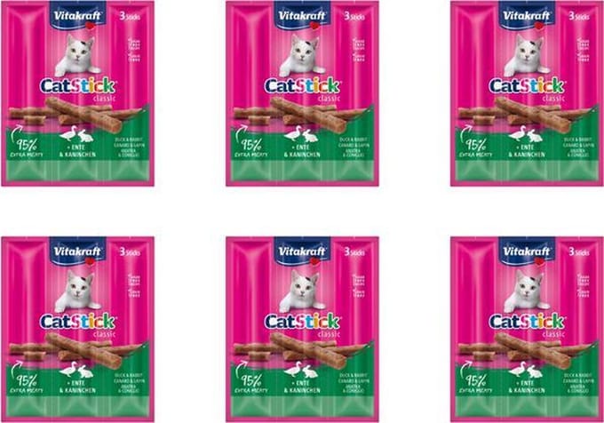 Vitakraft - Kattensnack - Catstick Mini - Eend & Konijn - 3 x 6 zakjes