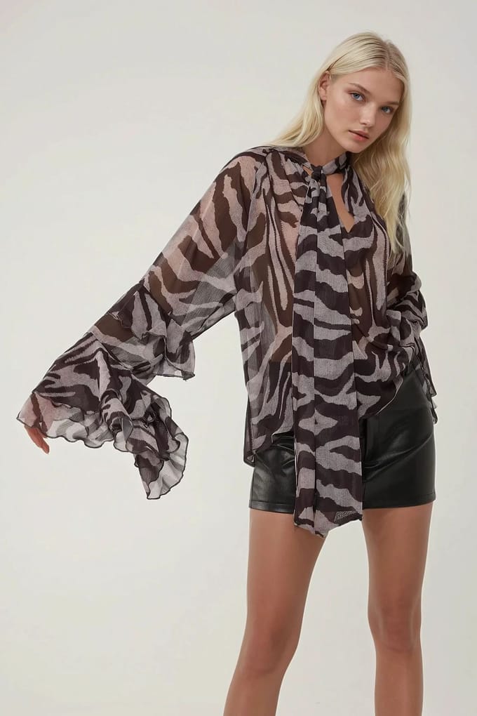 Zebrastrepen Rimpel Detail Blouse