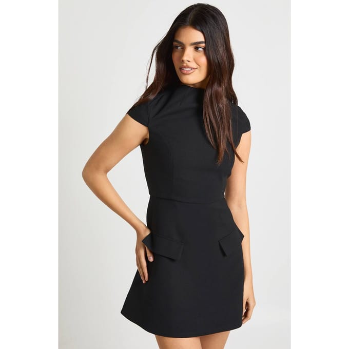 boohoo Dames Hoge Hals Gestructureerde Getailleerde Mini Jurk | Zwart | Maat: 34