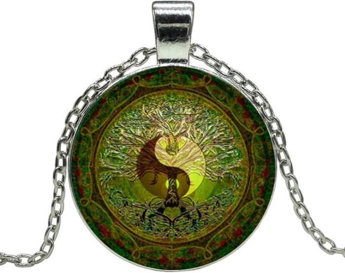 Fako Bijoux® - Ketting - Cabochon - Yin Yang - Groen