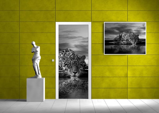 Leopard Feline Reflection Black Photo Wallcovering