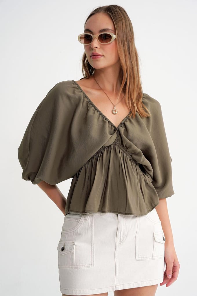 V-hals Blouse met Rimpeldetail