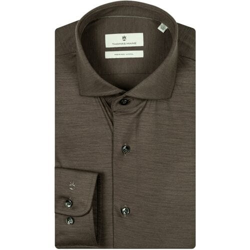 Thomas Maine Overhemd Roma Modern Kent Jersey Merino Taupe / male