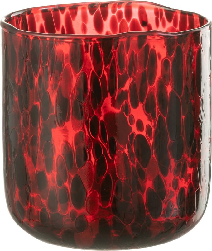 J-Line windlicht Gevlekt - glas - rood/zwart - medium