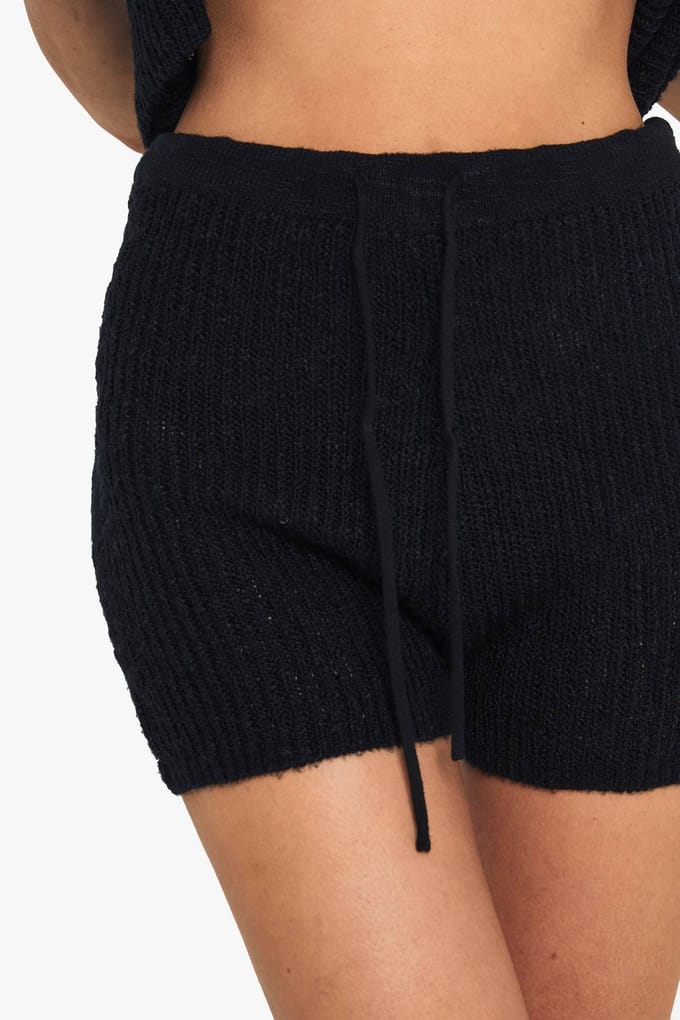 boohoo Dames Tie Waist Gebreide Haakshort | Black | Maat: 10