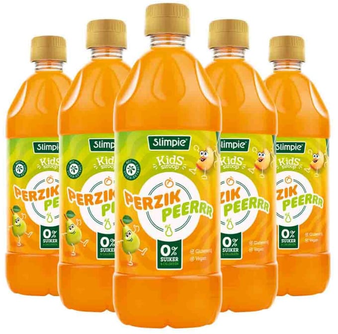Slimpie Siroop Kids Perzik Peerrr - 5 x 580 ml - Voordeelverpakking