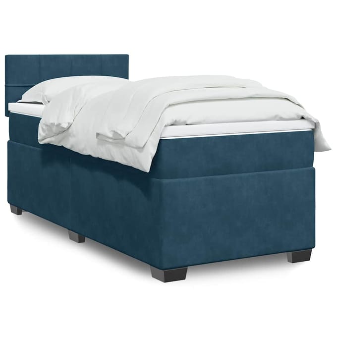 vidaXL - Boxspring - met - matras - fluweel - donkerblauw - 100x200 - cm