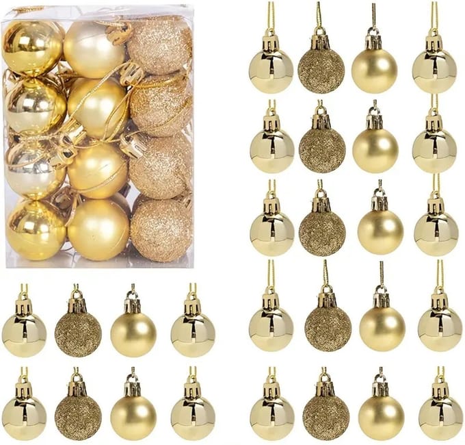 Nivard Kerstballen - Kerstversiering - Plastic - Goud - 3 cm - 24 stuks