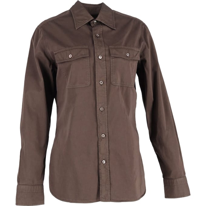 Tom Ford twill overhemd in bruin katoen