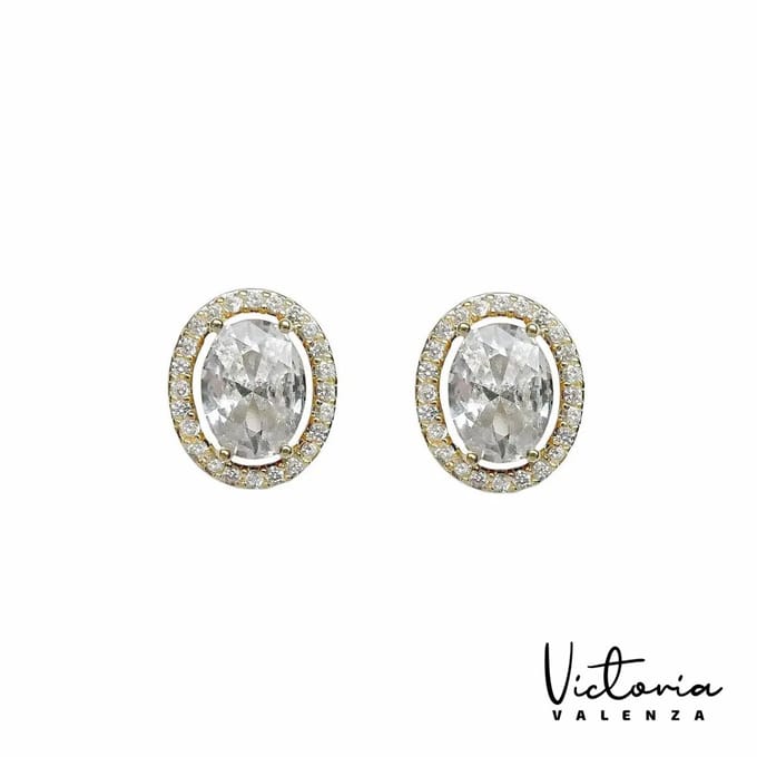 Victoria Valenza oorknoppen - Cologne - Messing Witte Steen - Goudkleurig
