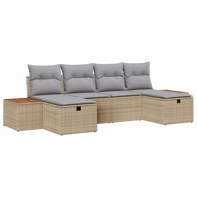 vidaXL - Tuinbank - Set - 6 - st - Beige - poly - rattan
