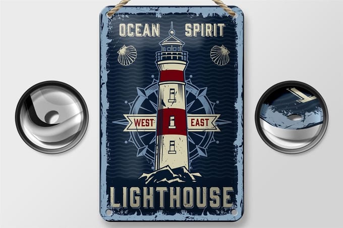 Blechschild Seefahrt 12x18cm Ocean spirit lighthouse