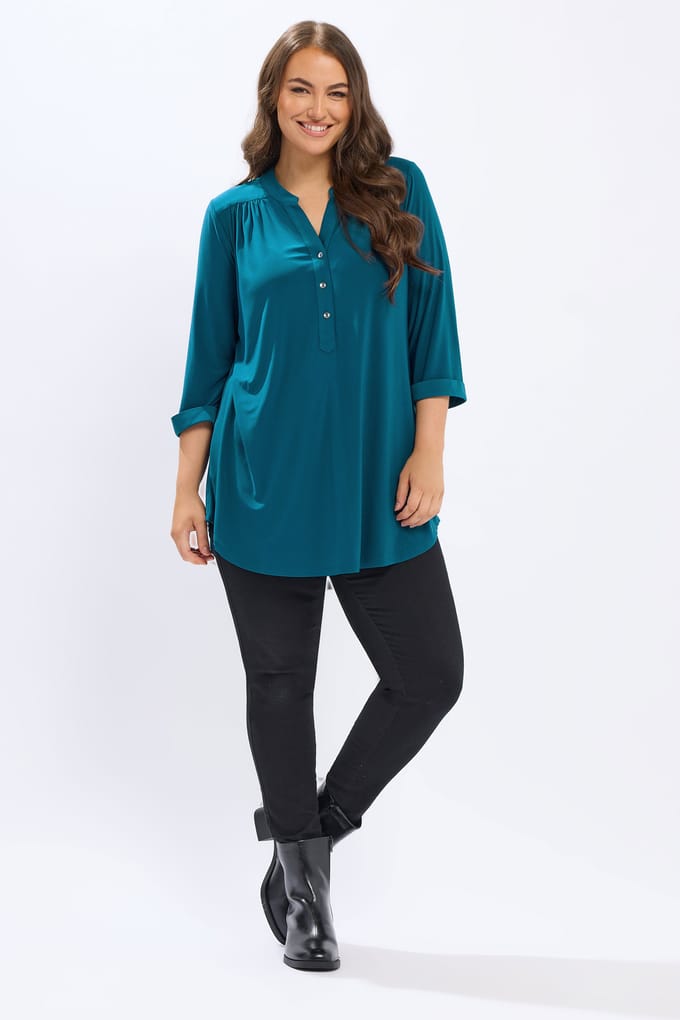 Yours Teal Green Half Placket Shirt Size 50-52