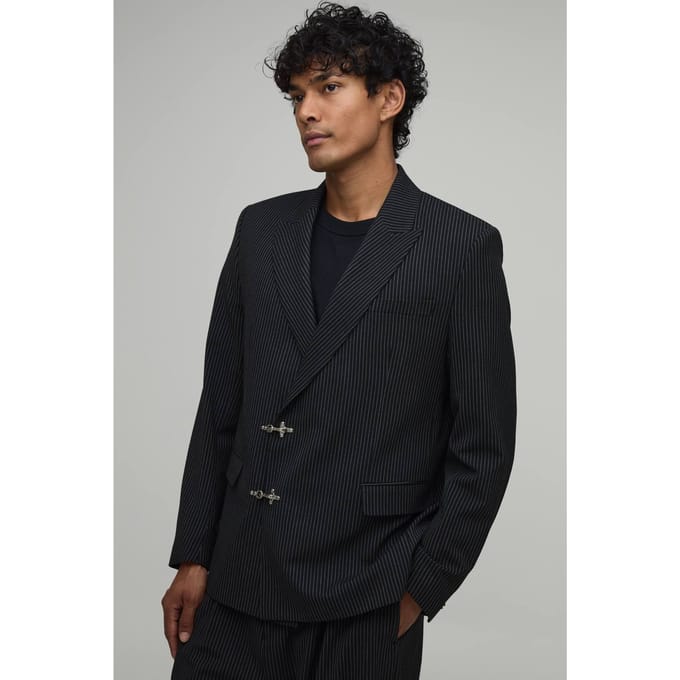 Krijtstreep Colbert Met Gesp Detail En Relaxed Fit | Black | Size 38