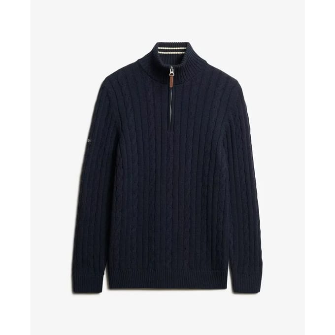 Superdry - Classics kabeltrui van katoen met halve rits - Heren - Sweaters