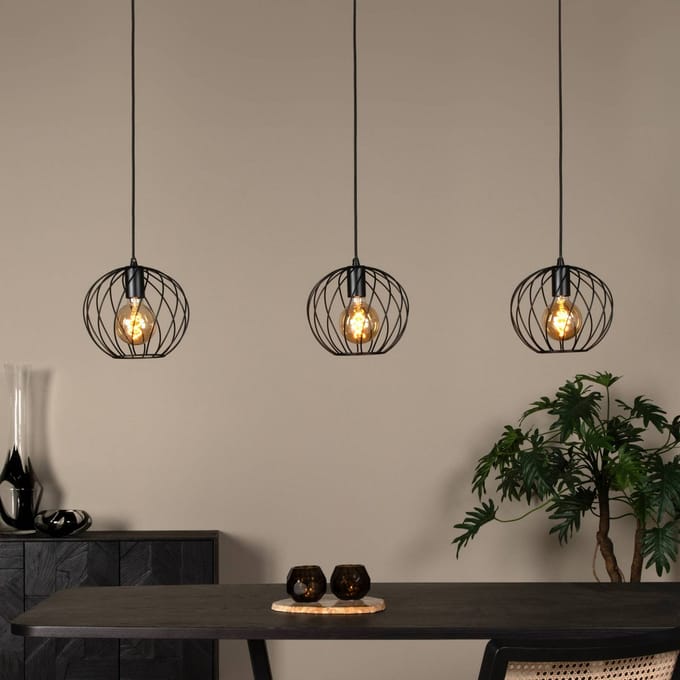 Lucide Hanglamp Danza, 3-lamps, langwerpig, zwart