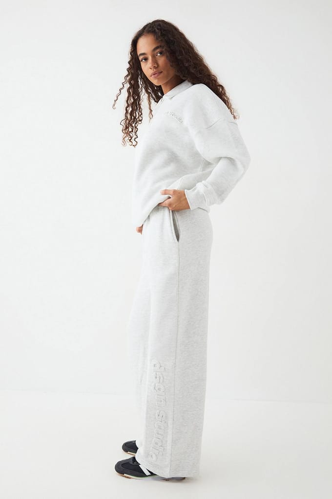 Dames DSGN Studio Geembosseerde Wijde Pijpen Jogger | Ash Grey | Maat: Large