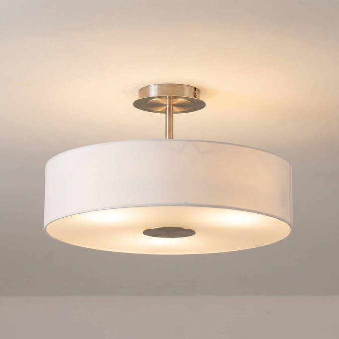 Lindby - plafondlamp - 3lichts - Stof, glas, metaal - H: 28 cm - E27 - wit, mat nikkel, chroom