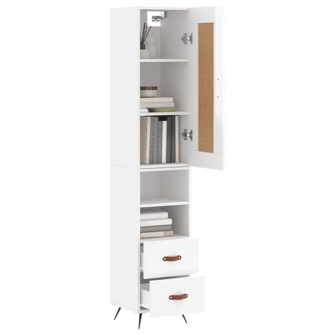 vidaXL - Hoge - kast - 34,5x34x180 - cm - bewerkt - hout - hoogglans - wit