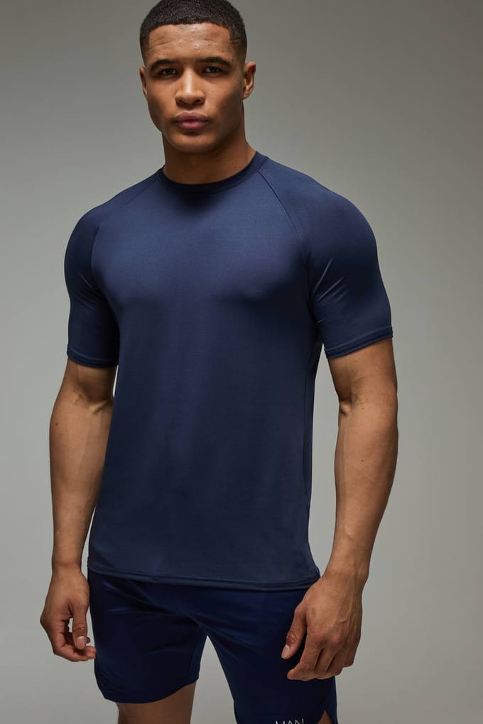 Heren Actieve Lichtgewicht Essentials Gym Regular Fit Raglan T-shirt | Navy | Size Medium