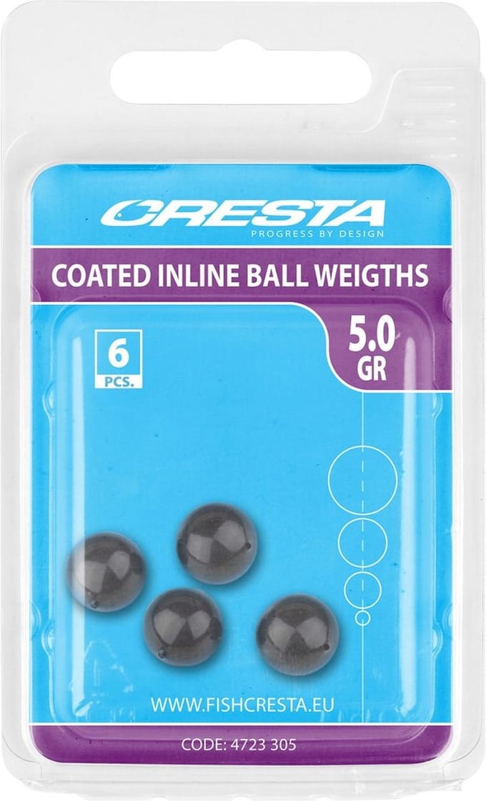 Cresta Coated Inline Ball Weight (5 pcs) - Maat : 5.0g