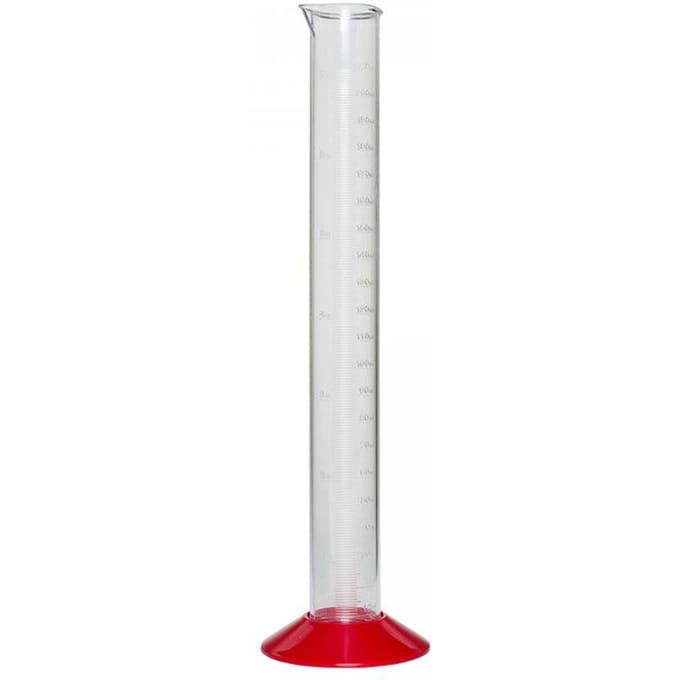 Transparante plastic maatcilinder 210 ml, afneembare bodem, alcoholbestendig, BPA-vrij, hoogte 31 cm, diameter 32 mm