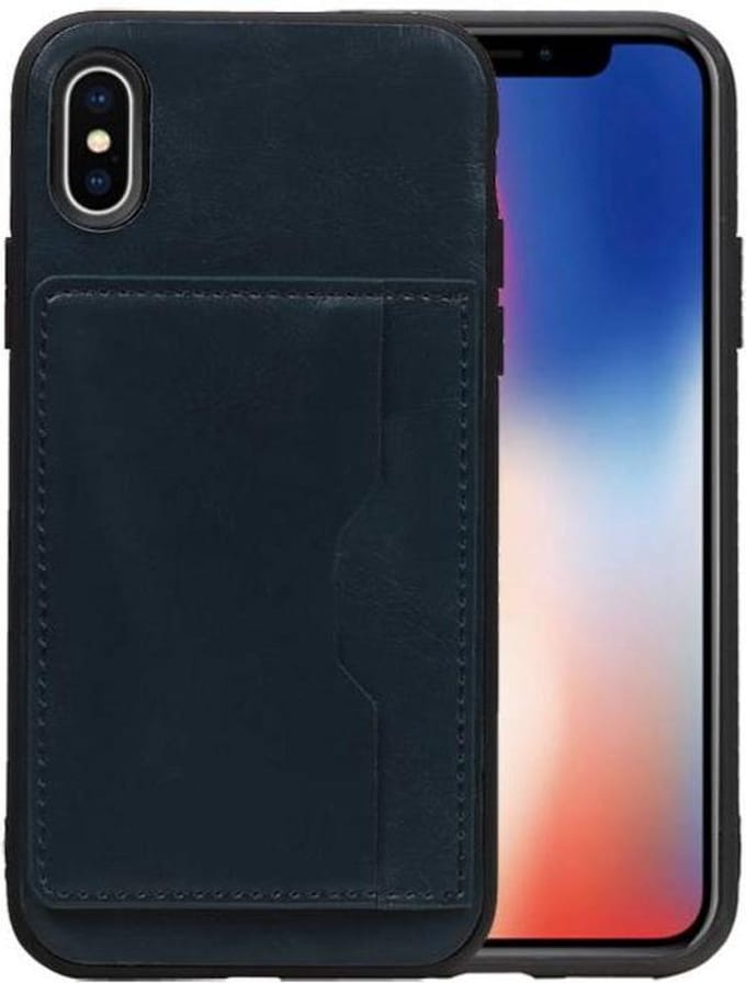 Navy Staand Back Cover 1 Pasje Hoesje voor iPhone X
