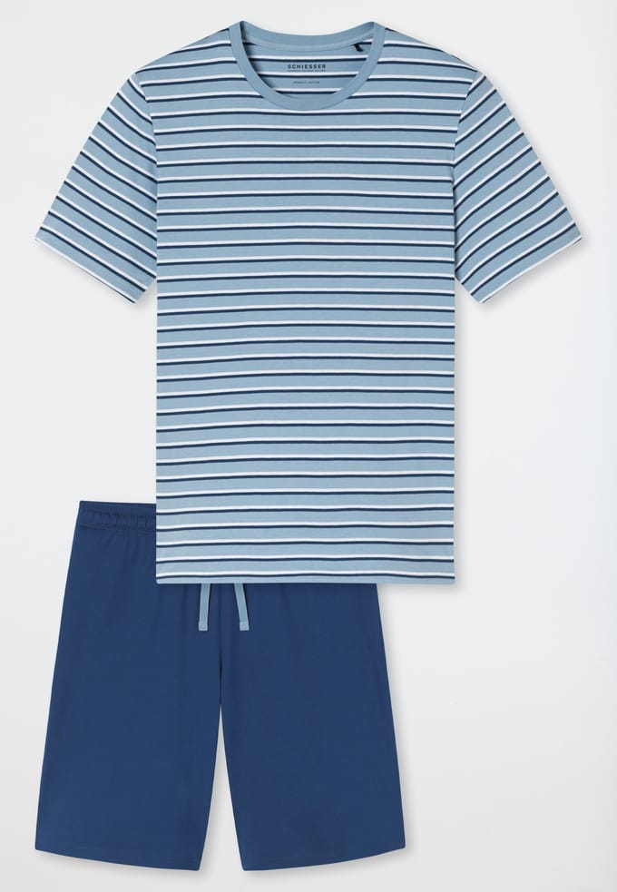 Schiesser heren shortama katoen - Cassual essential - 48 - Blauw