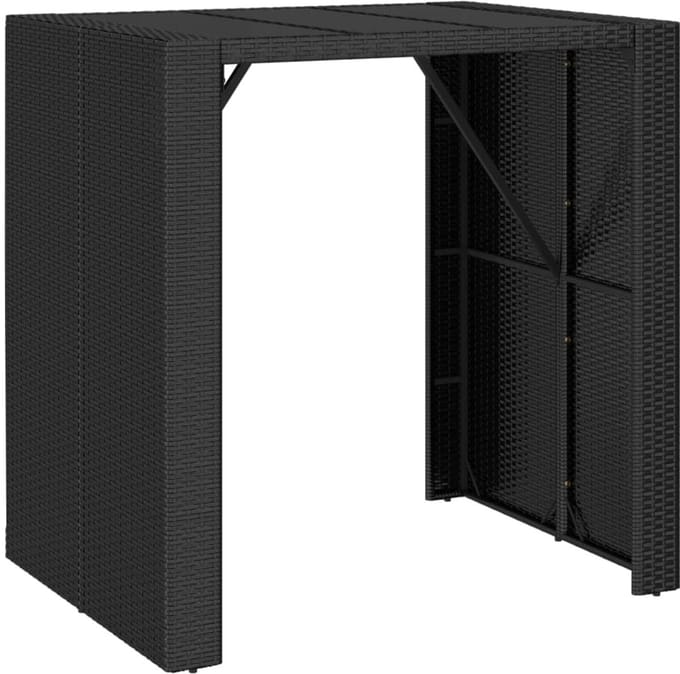vidaXL - Bartafel - met - glazen - blad - 105x80x110 - cm - poly - rattan - zwart