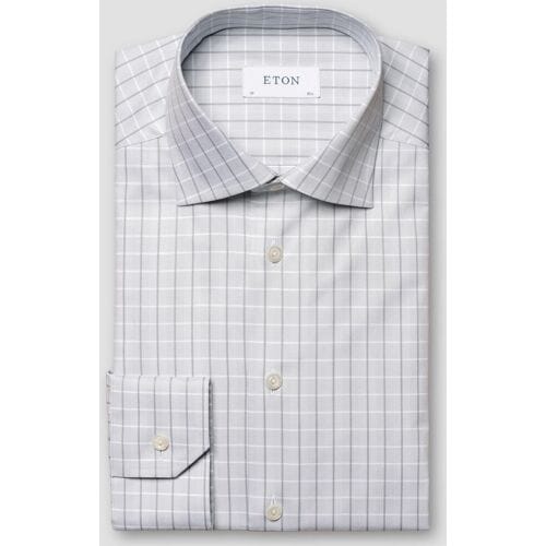 Eton Overhemd Cotton Twill Check Cutaway Collar Licht Grijs / male