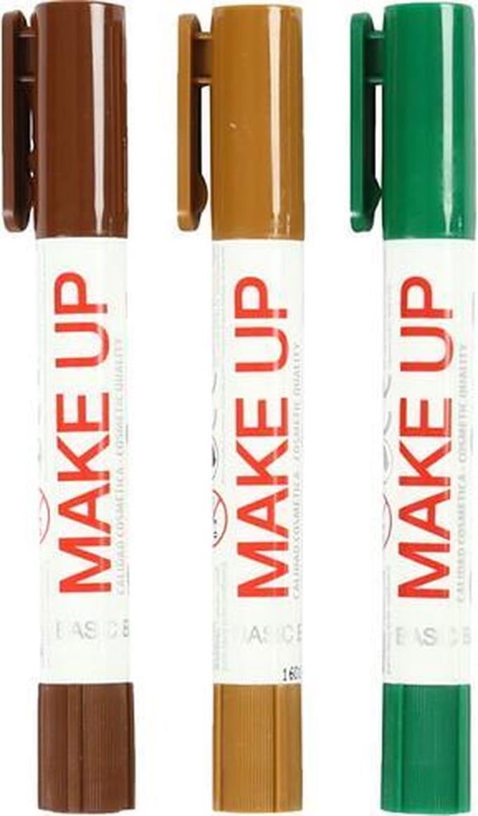 Playcolor Smink camouflage, 3x5 gr, lichtbruin, donkerbruin, groen