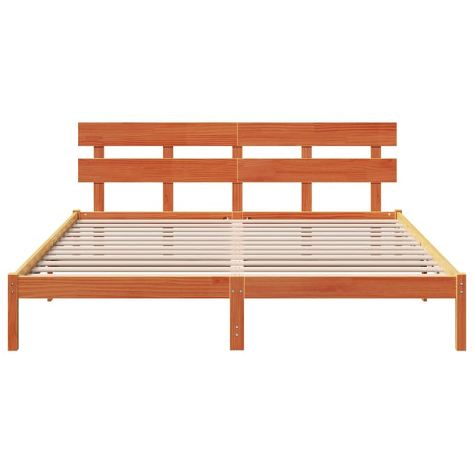 vidaXL - Bedframe - met - hoofdeinde - Bruin - 200 - x - 200 - cm - Massief - grenenhout
