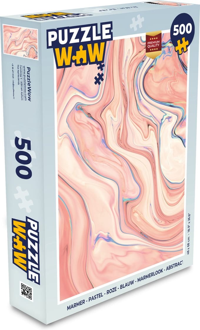 Puzzel Marmer - Pastel - Roze - Blauw - Marmerlook - Abstract - Legpuzzel - Puzzel 500 stukjes
