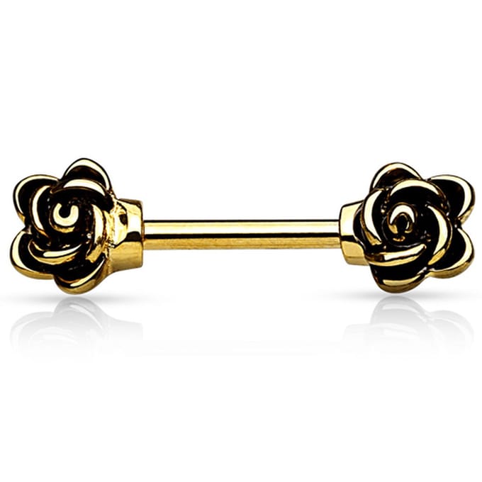 Tepelpiercing 2 rozen 1.6x10 - goud - LMPiercings