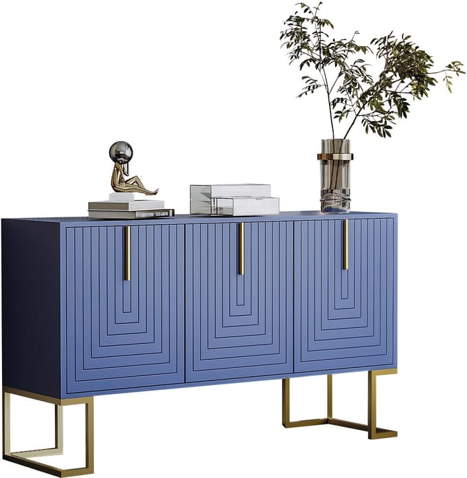 Dressoir - Modern met 3 U-Vormige Deuren - Verstelbare Planken en Sokkel - Marineblauw