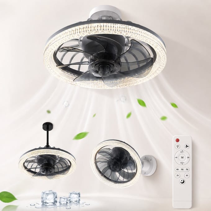 Plafondlamp Met Ventilator - Plafondventilator - E27 Ventilator Met Verlichting - LED Ventilatorlamp - Dimbare Plafondlamp - Ventilator Met Afstandsbediening - Grijs - 34W