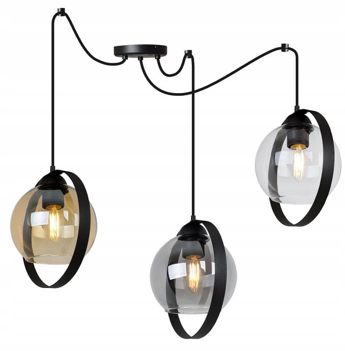 Hanglamp Spider Ring Haga 3-lichts Glas Zwart Goud Chroom