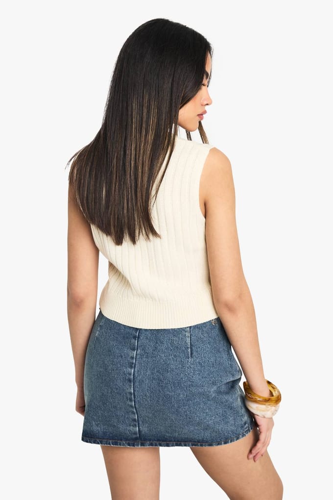 boohoo Dames Gebreide vest met vetersluitingdetail | Cream | Maat: Small