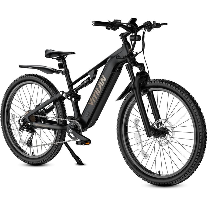 VITILAN M5 Full Suspension Elektrische Fiets, 48V 15Ah Batterij, Shimano 9-Speed zwart