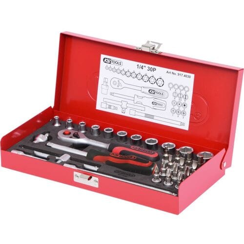 KS Tools 30-delige 1/4" doppenset met ratel en bitdoppen