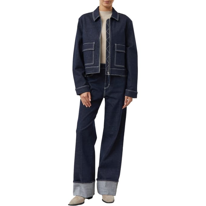 comma - female - Jeans met wijde pijpen, omgeslagen en contrasterende stiksels