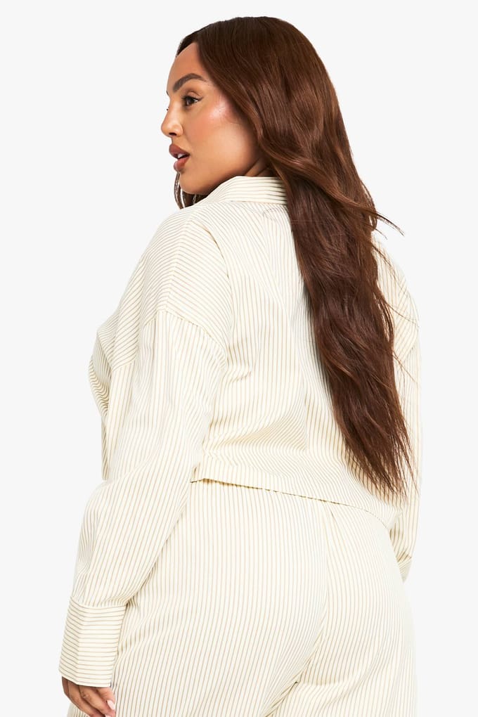 boohoo Dames Plus Boxy Cropped Gestreept Shirt | Steen | Maat: 50