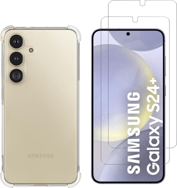 Hoesje voor Samsung Galaxy S24 Plus backcover Shockproof siliconen Transparant en 2 stuks Screenprotector Gehard Glas