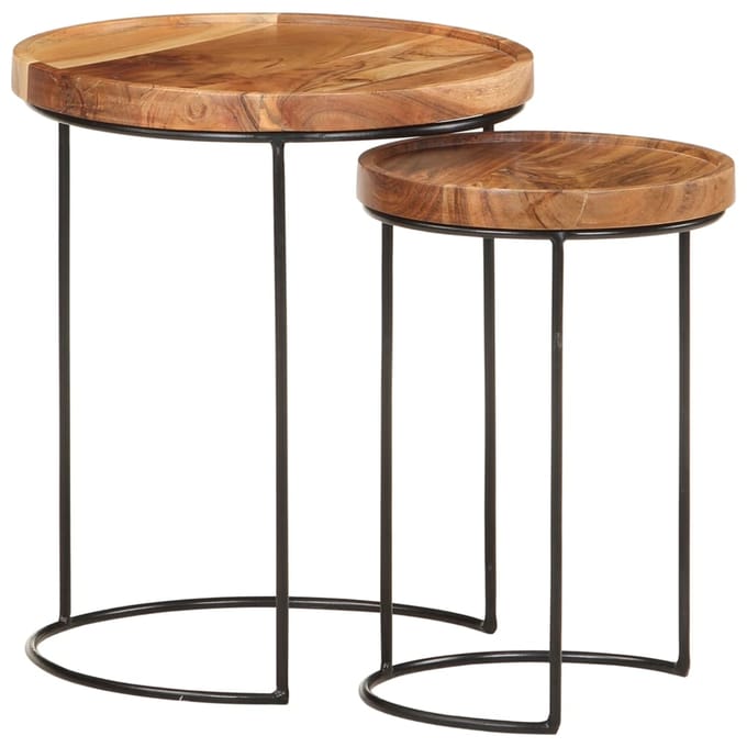 vidaXL - 2-delige - Salontafelset - massief - acaciahout - en - staal