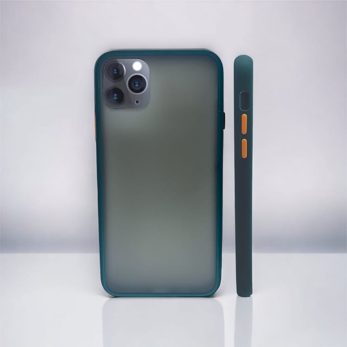 TPU back cover Geschikt voor Apple iPhone 11 Pro Max kleur grijs/groen met oranje knoppen + gratis screenprotector