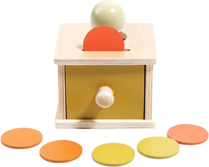 Muntbox Speelgoed - Puzzel Sorteerbox - Motorische Vaardigheden Trainen - Houten Constructie - 11 x 11 x 8.3 cm